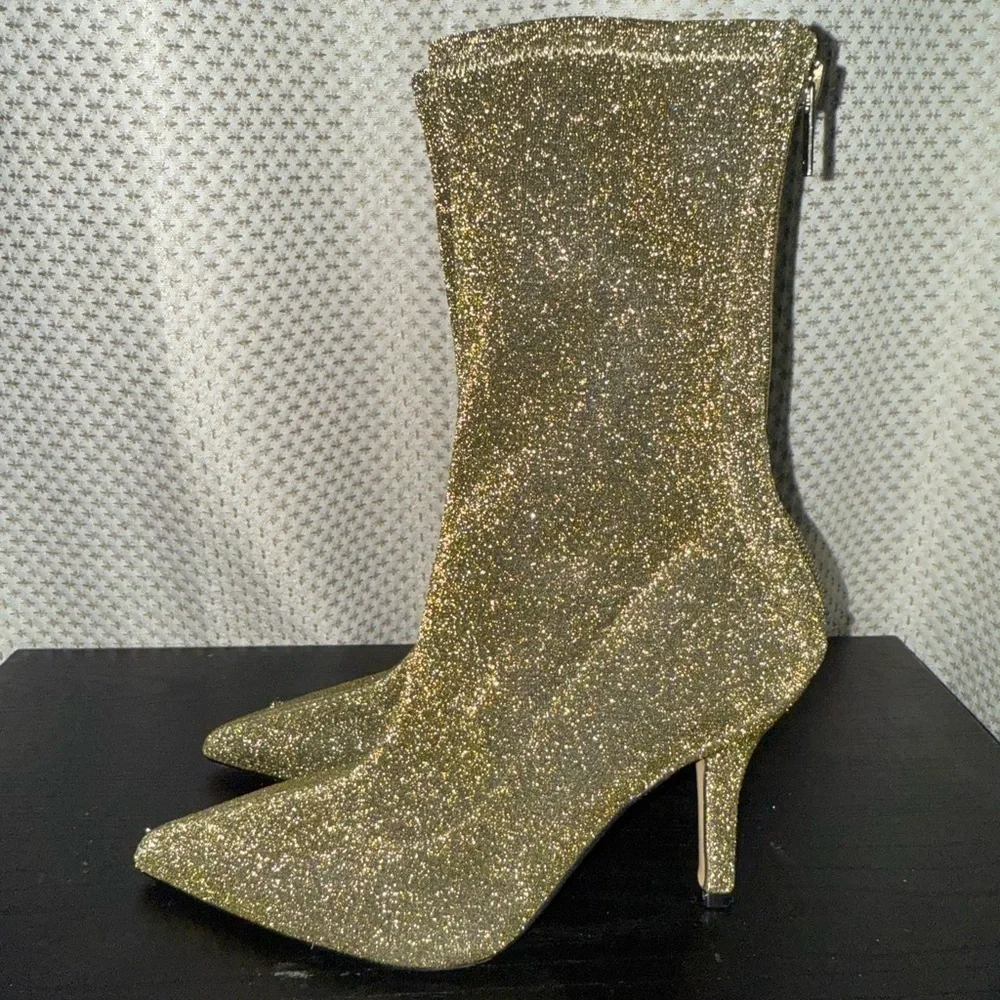 Marc Fisher LTD Breezy gold glitter stretch sock ankle boots - Picture 6 of 8